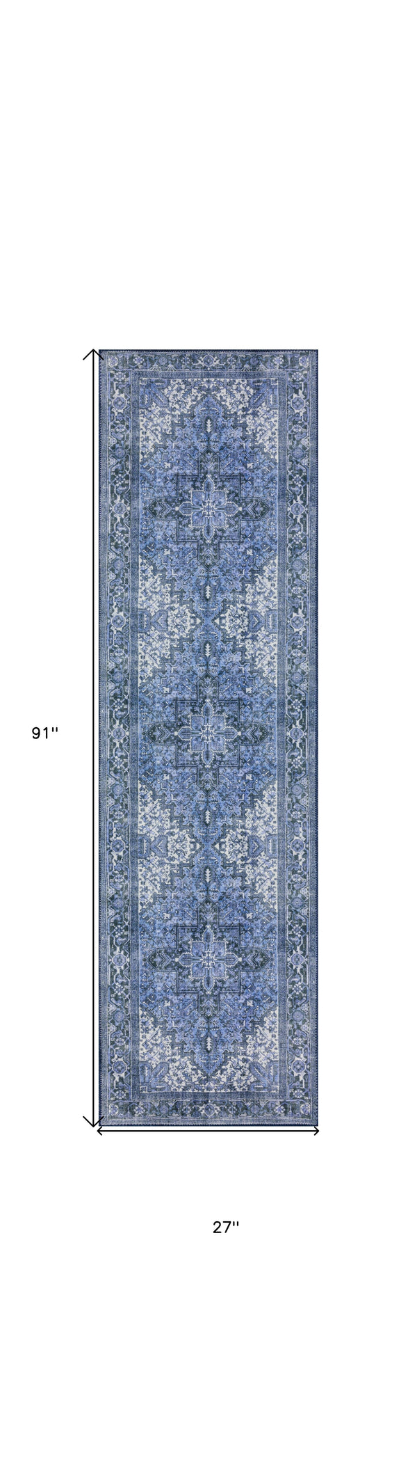 Homeroots 2' X 8' Blue Oriental Distressed Non Skid Runner Rug  Polyester 491855