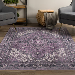 Homeroots 3' X 5' Purple Oriental Distressed Non Skid Area Rug  Polyester 491868