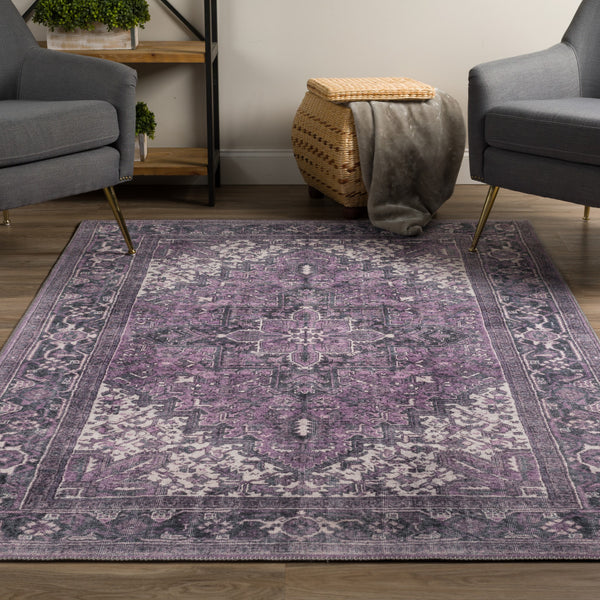 Homeroots 3' X 5' Purple Oriental Distressed Non Skid Area Rug  Polyester 491868