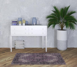 Homeroots 3' X 5' Purple Oriental Distressed Non Skid Area Rug  Polyester 491868