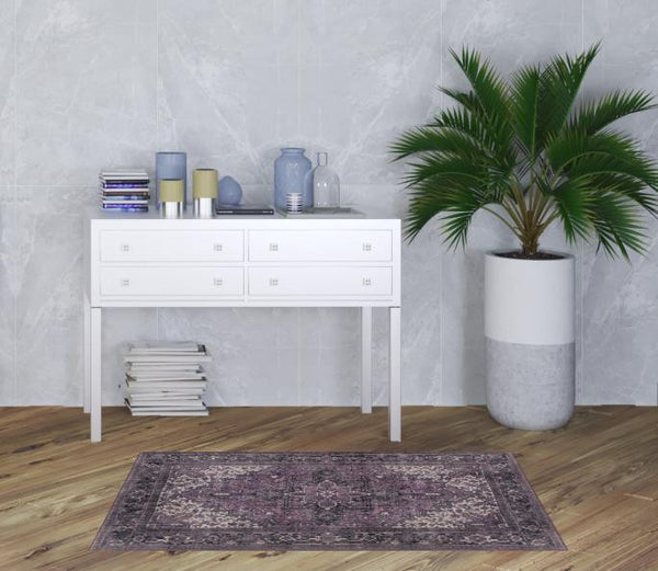 Homeroots 3' X 5' Purple Oriental Distressed Non Skid Area Rug  Polyester 491868