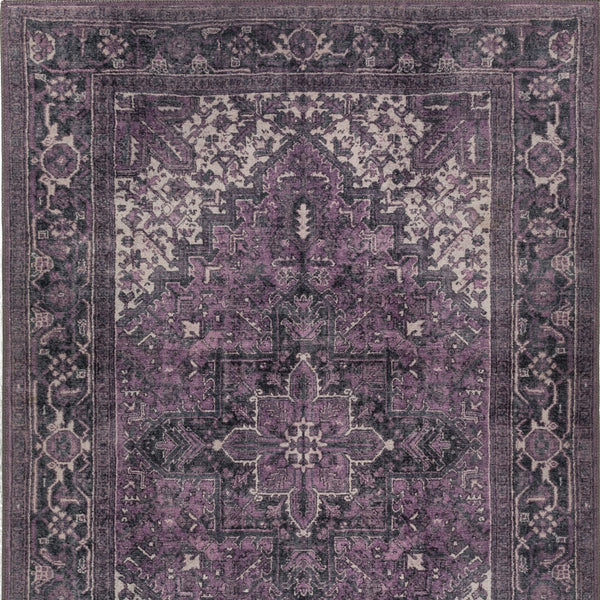 Homeroots 3' X 5' Purple Oriental Distressed Non Skid Area Rug  Polyester 491868