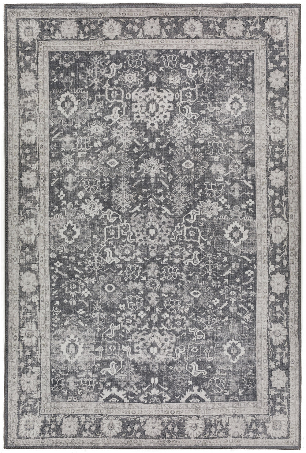 Homeroots 3' X 5' Grey Oriental Distressed Non Skid Area Rug  Polyester 491880