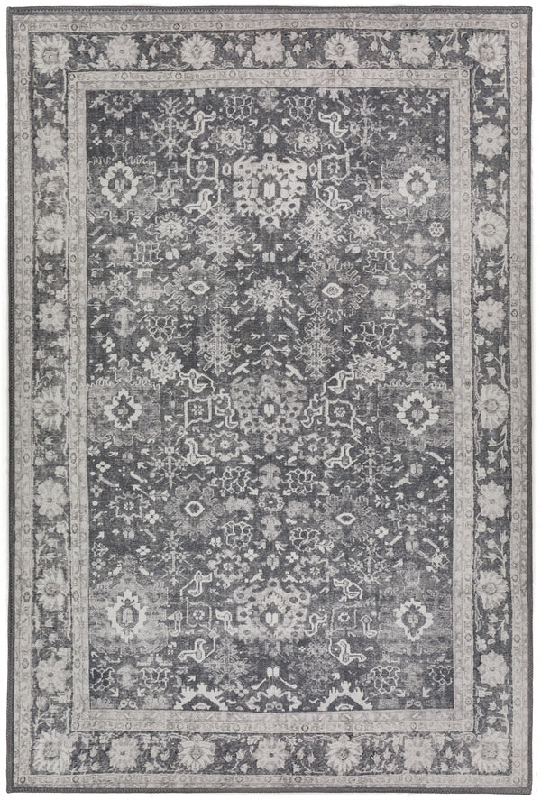 Homeroots 3' X 5' Grey Oriental Distressed Non Skid Area Rug  Polyester 491880