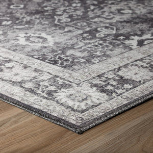 Homeroots 3' X 5' Grey Oriental Distressed Non Skid Area Rug  Polyester 491880