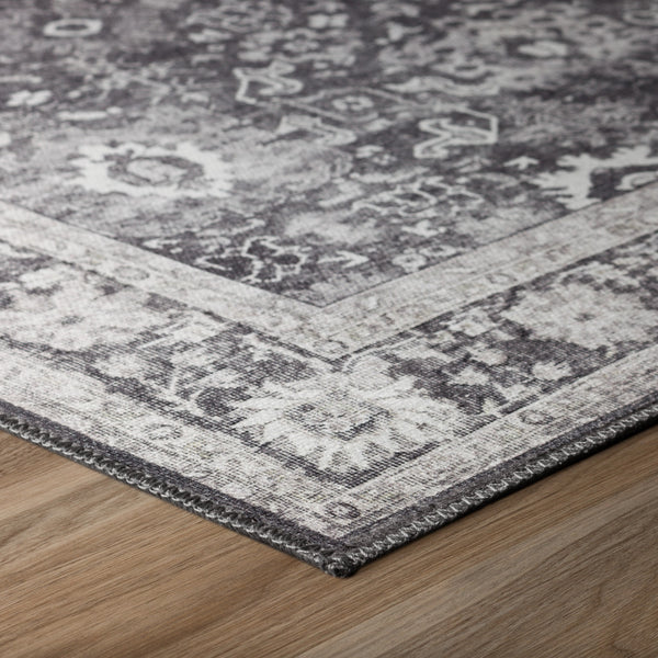 Homeroots 3' X 5' Grey Oriental Distressed Non Skid Area Rug  Polyester 491880