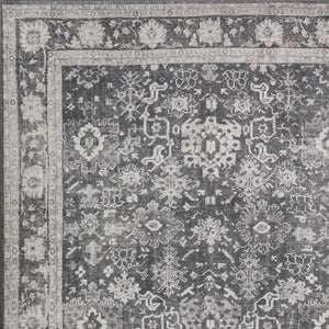 Homeroots 3' X 5' Grey Oriental Distressed Non Skid Area Rug  Polyester 491880