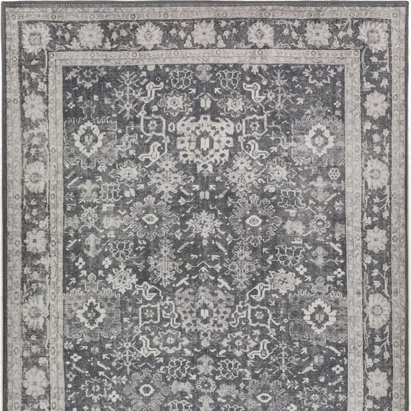 Homeroots 3' X 5' Grey Oriental Distressed Non Skid Area Rug  Polyester 491880