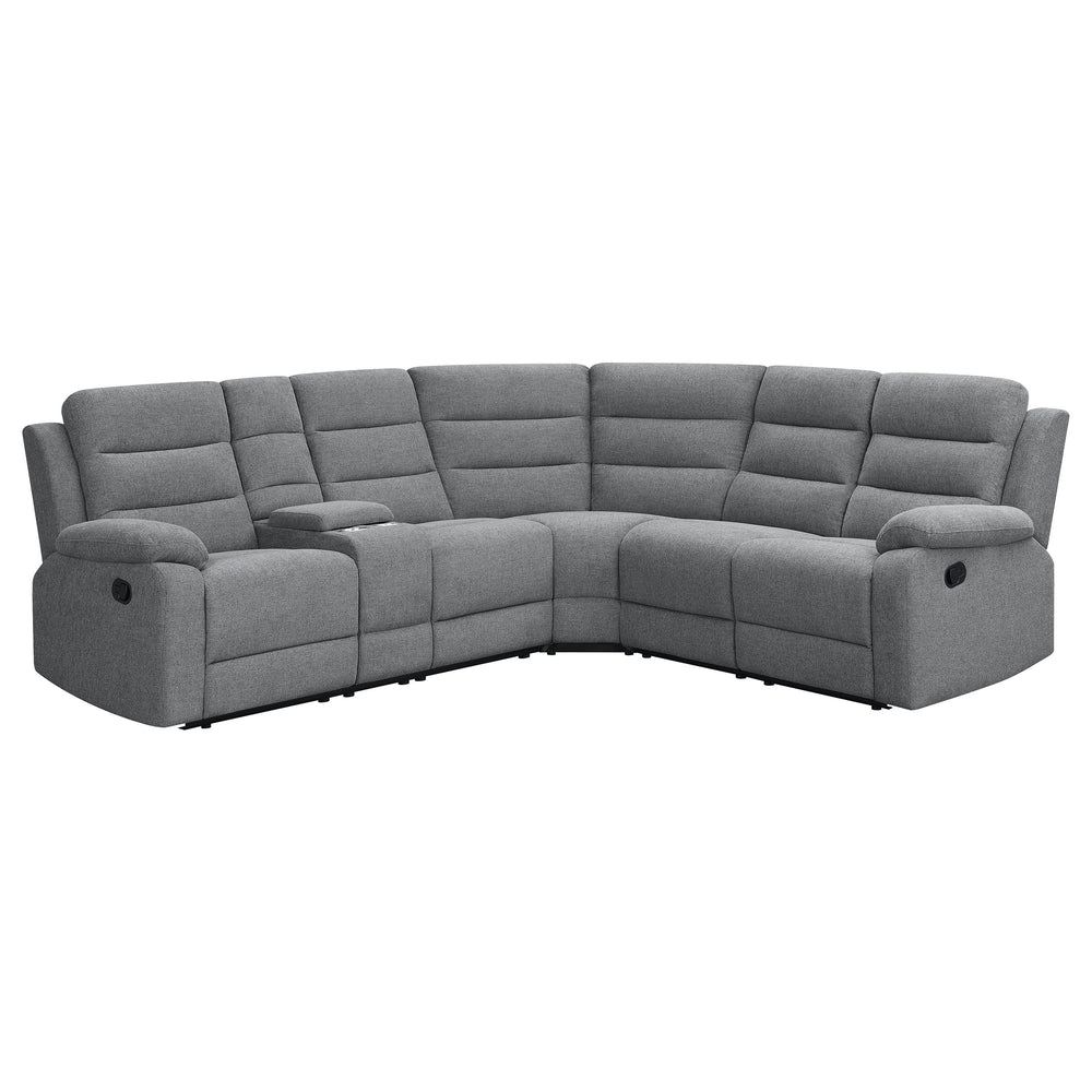 English Elm Aaron Smoke 3-piece Upholstered Sectional with Dual Recliners, Lift-Top Storage Consoles & Cup Holders, Smoke Performance Fabric Lounge B062S01015