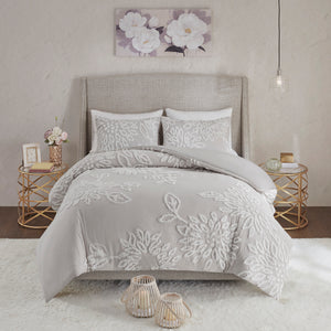 English Elm 3 Madison Park Veronica Tufted Chenille Floral Comforter Set Full/Queen Hypoallergenic Farmhouse Chic Warm Grey+White 18.9 L x 23.62 W x 11.42 H B035128914