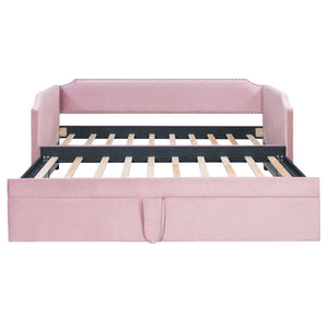 English Elm Twin Velvet Upholstered Daybed with Pop up Trundle for Guest or Kids Rooms Pink SF000197AAH