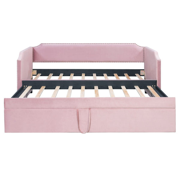 English Elm Twin Velvet Upholstered Daybed with Pop up Trundle for Guest or Kids Rooms Pink SF000197AAH