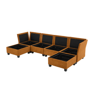 English Elm UNITED Modular 6-Seat Sectional Sofa with Removable Ottoman, Storage Compartments, Convertible Comfort Orange W1568S00246