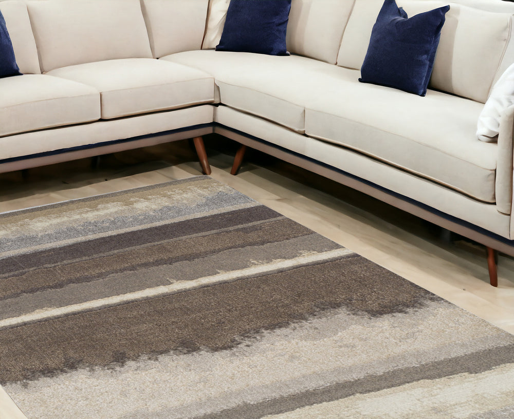 Homeroots 10' X 13' Brown And Ivory Abstract Area Rug  Polypropylene 491902