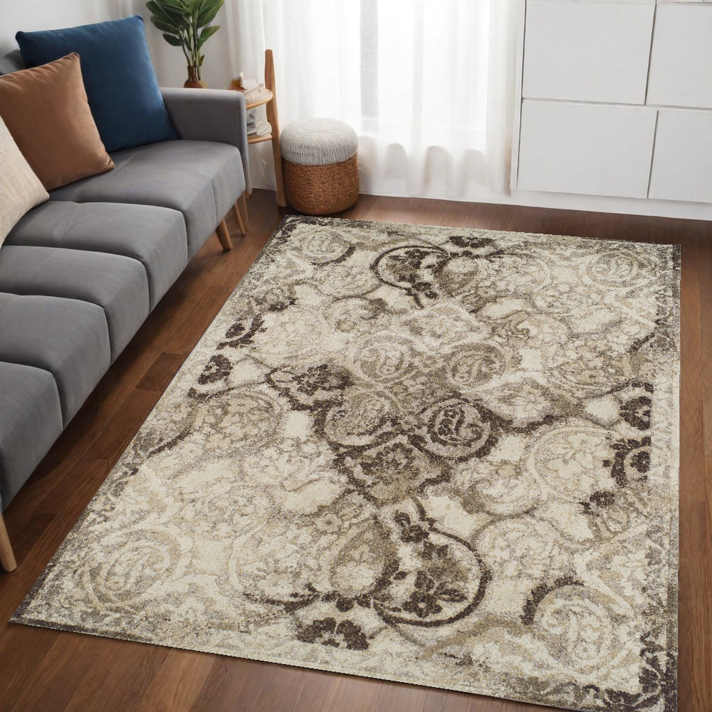 Homeroots 5' X 8' Brown Oriental Area Rug  Polypropylene 491904
