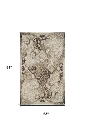 Homeroots 5' X 8' Brown Oriental Area Rug  Polypropylene 491904