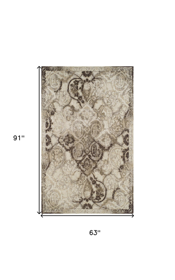 Homeroots 5' X 8' Brown Oriental Area Rug  Polypropylene 491904