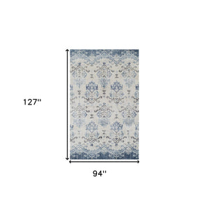 Homeroots 8' X 11' Blue And Ivory Oriental Area Rug  Polypropylene 491909