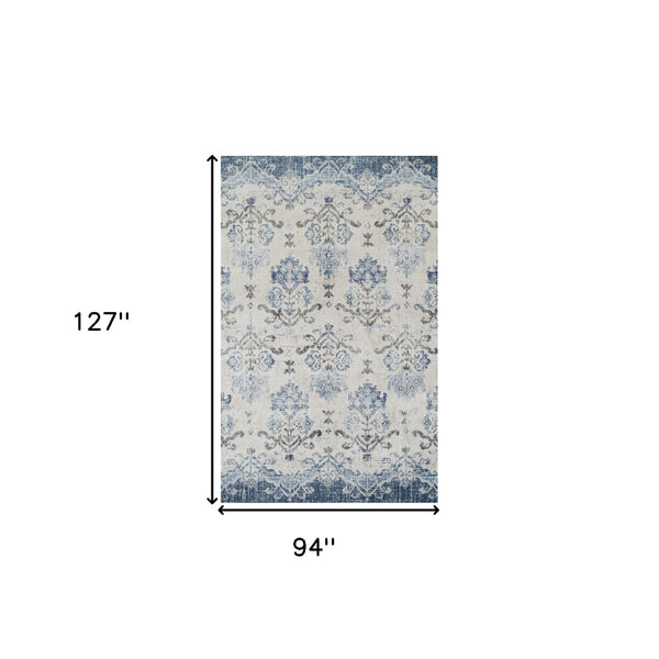 Homeroots 8' X 11' Blue And Ivory Oriental Area Rug  Polypropylene 491909