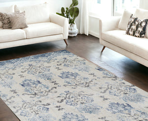 Homeroots 8' X 11' Blue And Ivory Oriental Area Rug  Polypropylene 491909