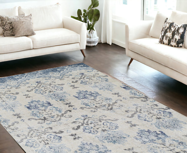Homeroots 8' X 11' Blue And Ivory Oriental Area Rug  Polypropylene 491909