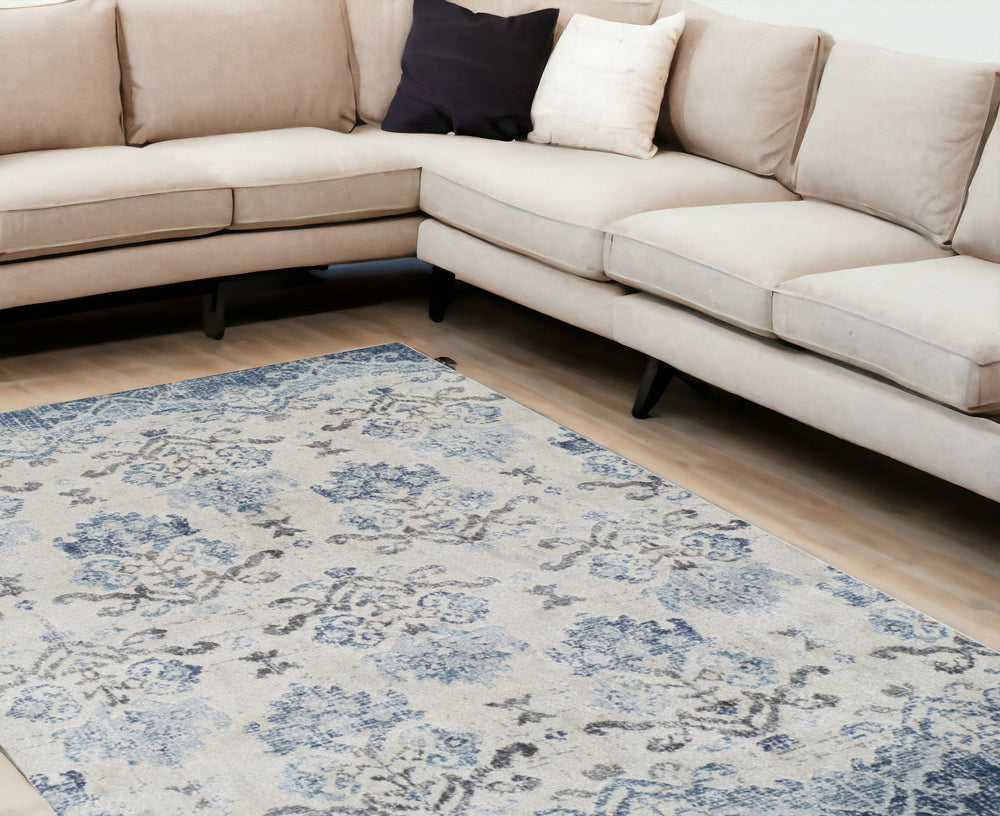 Homeroots 10' X 13' Blue And Ivory Oriental Area Rug  Polypropylene 491910