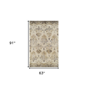 Homeroots 5' X 8' Beige And Brown Oriental Area Rug  Polypropylene 491912