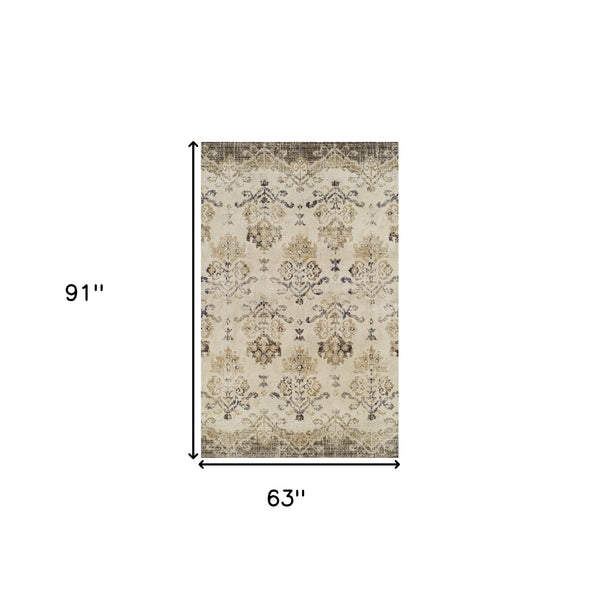 Homeroots 5' X 8' Beige And Brown Oriental Area Rug  Polypropylene 491912