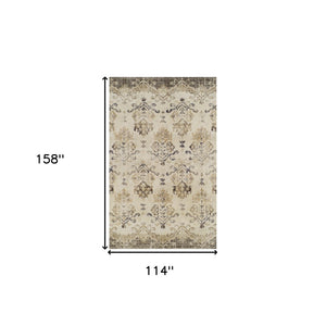 Homeroots 10' X 13' Beige And Brown Oriental Area Rug  Polypropylene 491914