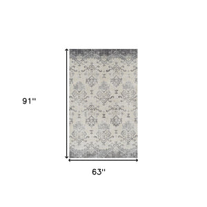 Homeroots 5' X 8' Gray And Ivory Oriental Area Rug  Polypropylene 491916