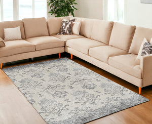 Homeroots 8' X 11' Gray And Ivory Oriental Area Rug  Polypropylene 491917