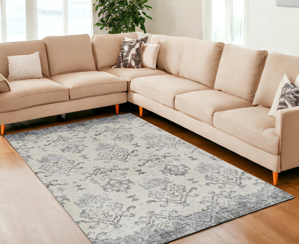 Homeroots 8' X 11' Gray And Ivory Oriental Area Rug  Polypropylene 491917