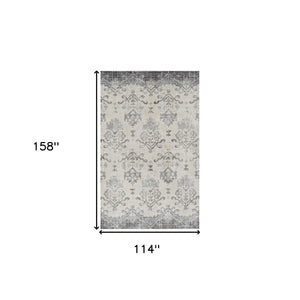 Homeroots 10' X 13' Gray And Ivory Oriental Area Rug  Polypropylene 491918