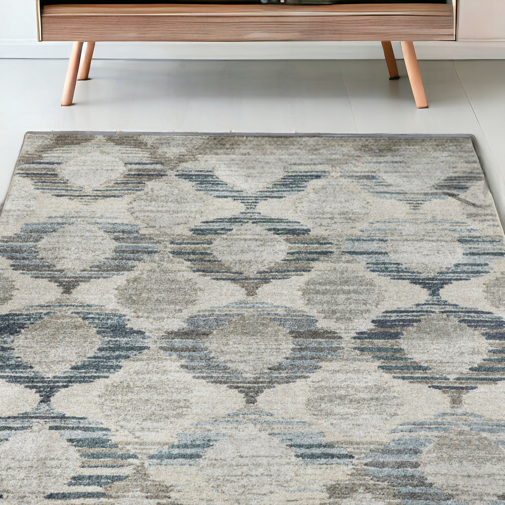 Homeroots 5' X 8' Blue And Ivory Geometric Area Rug  Polypropylene 491924