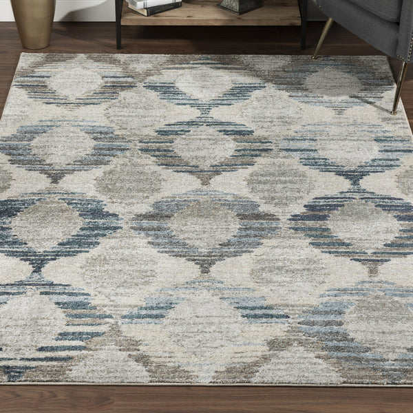 Homeroots 5' X 8' Blue And Ivory Geometric Area Rug  Polypropylene 491924