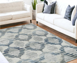 Homeroots 8' X 11' Blue And Ivory Geometric Area Rug  Polypropylene 491925