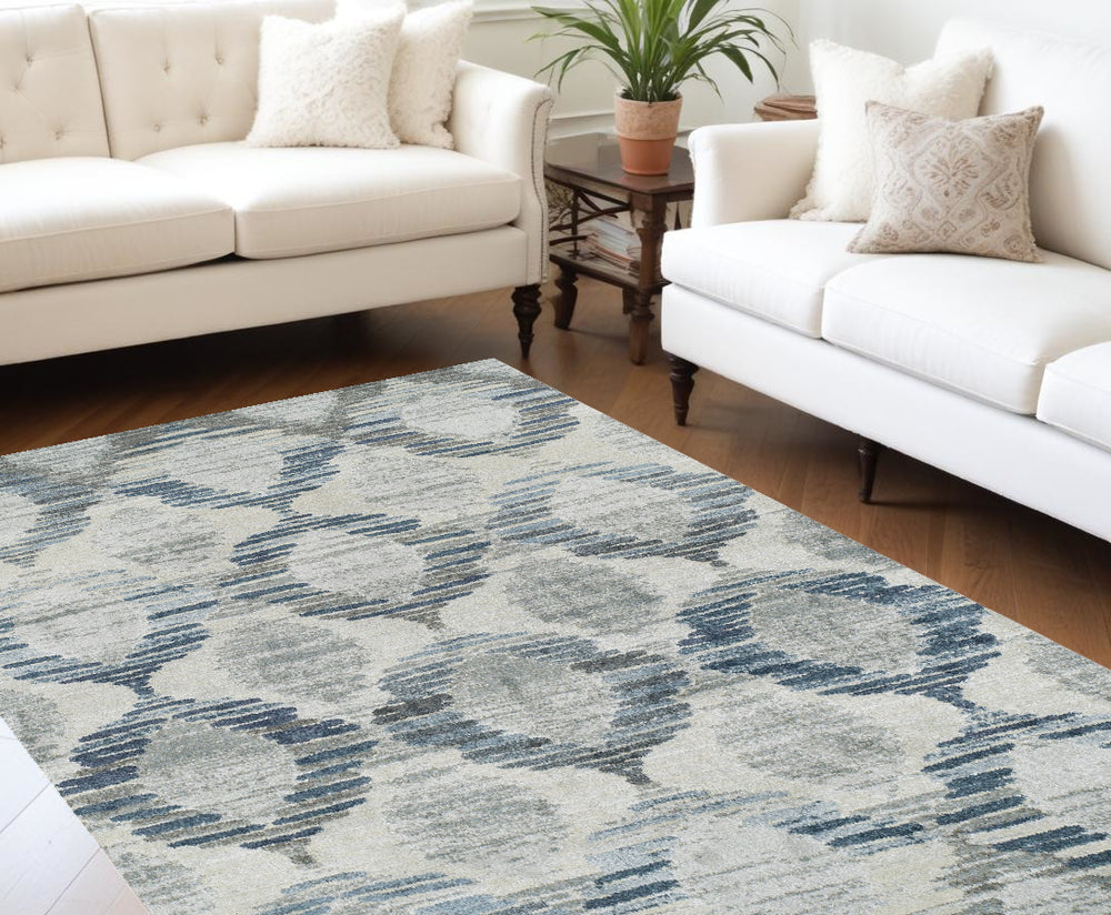 Homeroots 10' X 13' Blue And Ivory Geometric Area Rug  Polypropylene 491926