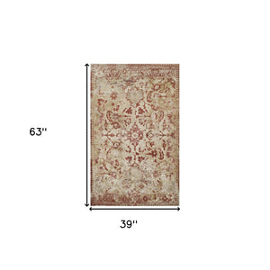 Homeroots 3' X 5' Red And Beige Oriental Area Rug  Polypropylene 491927