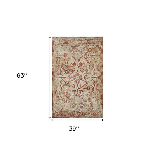 Homeroots 3' X 5' Red And Beige Oriental Area Rug  Polypropylene 491927