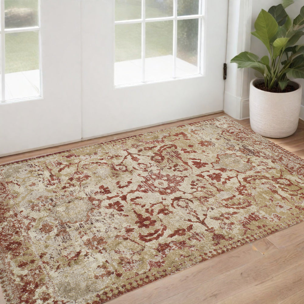Homeroots 3' X 5' Red And Beige Oriental Area Rug  Polypropylene 491927
