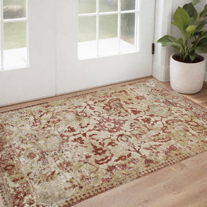 Homeroots 3' X 5' Red And Beige Oriental Area Rug  Polypropylene 491927