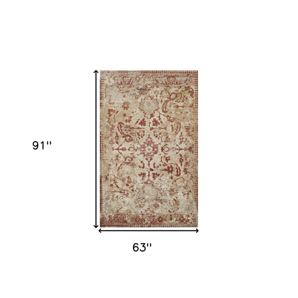 Homeroots 5' X 8' Red And Beige Oriental Area Rug  Polypropylene 491928