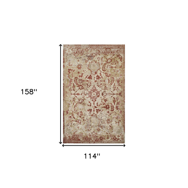 Homeroots 10' X 13' Red And Beige Oriental Area Rug  Polypropylene 491930
