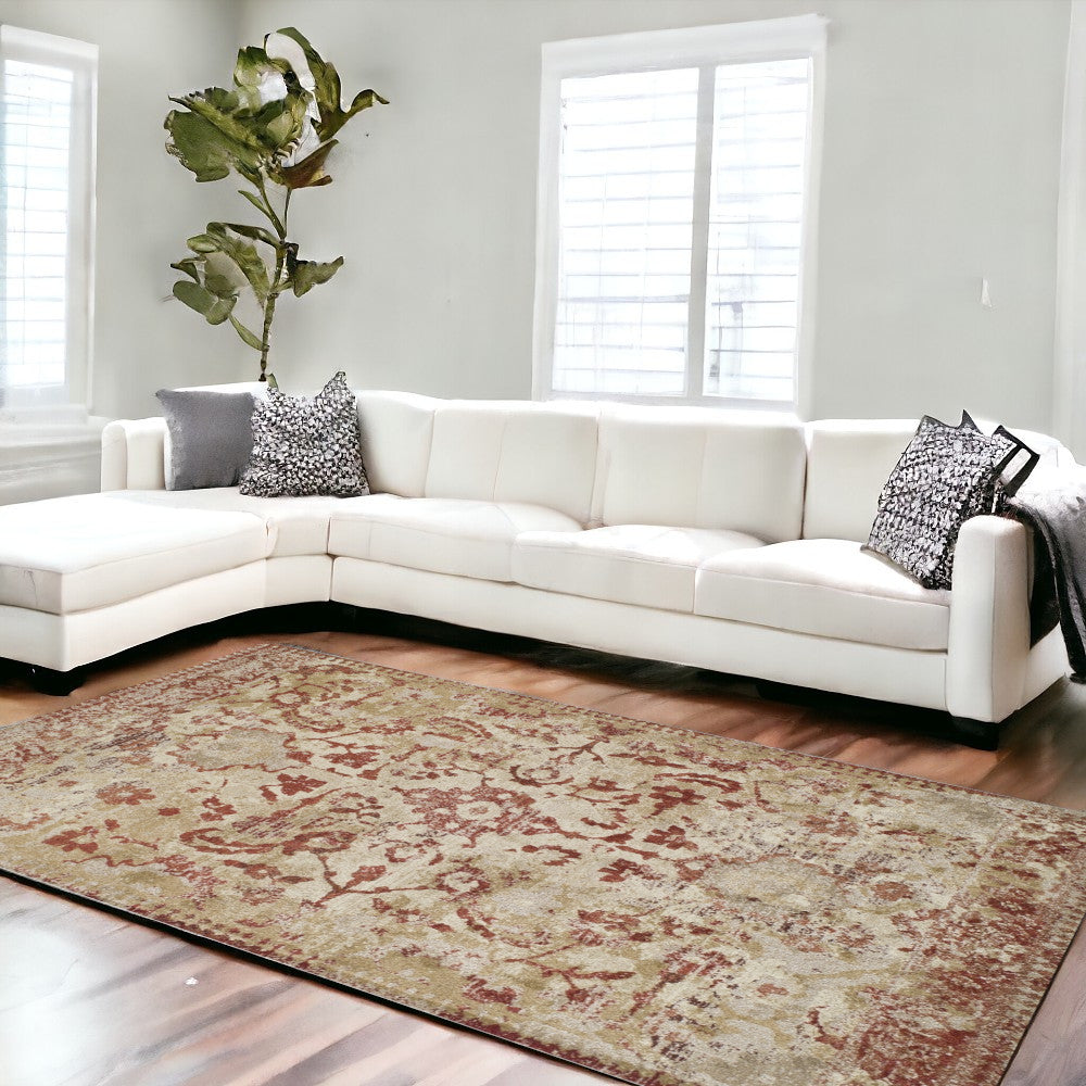 Homeroots 10' X 13' Red And Beige Oriental Area Rug  Polypropylene 491930