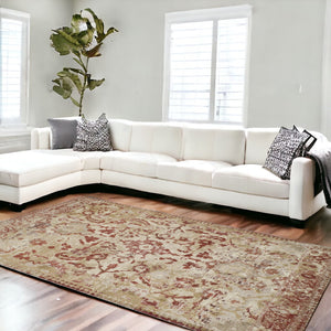 Homeroots 10' X 13' Red And Beige Oriental Area Rug  Polypropylene 491930