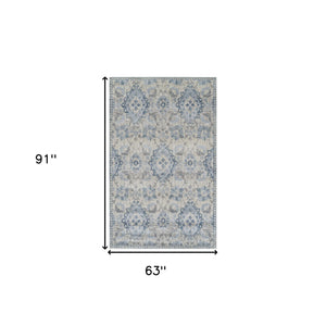 Homeroots 5' X 8' Blue Oriental Area Rug  Polypropylene 491932
