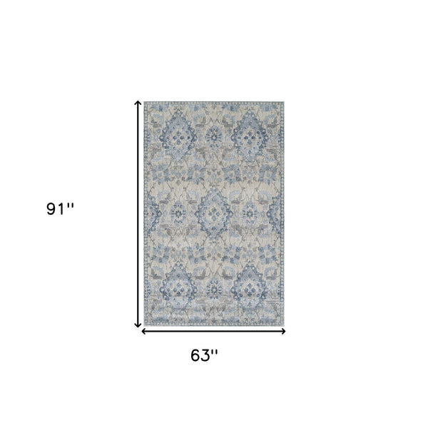 Homeroots 5' X 8' Blue Oriental Area Rug  Polypropylene 491932