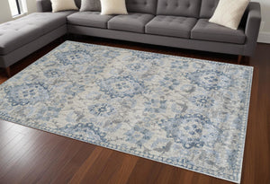 Homeroots 10' X 13' Blue Oriental Distressed Area Rug  Polypropylene 491934