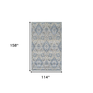 Homeroots 10' X 13' Blue Oriental Distressed Area Rug  Polypropylene 491934