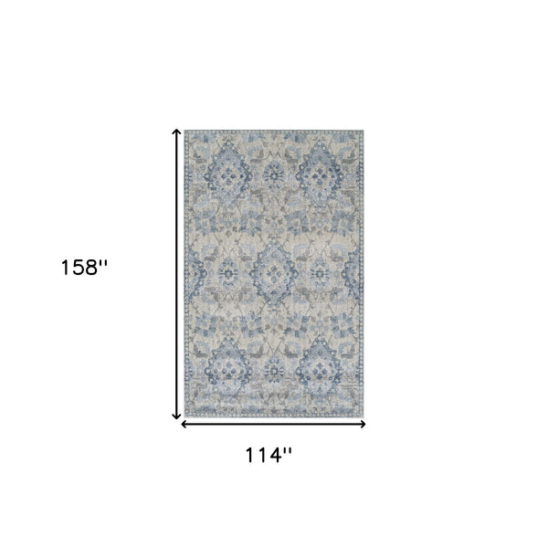Homeroots 10' X 13' Blue Oriental Distressed Area Rug  Polypropylene 491934